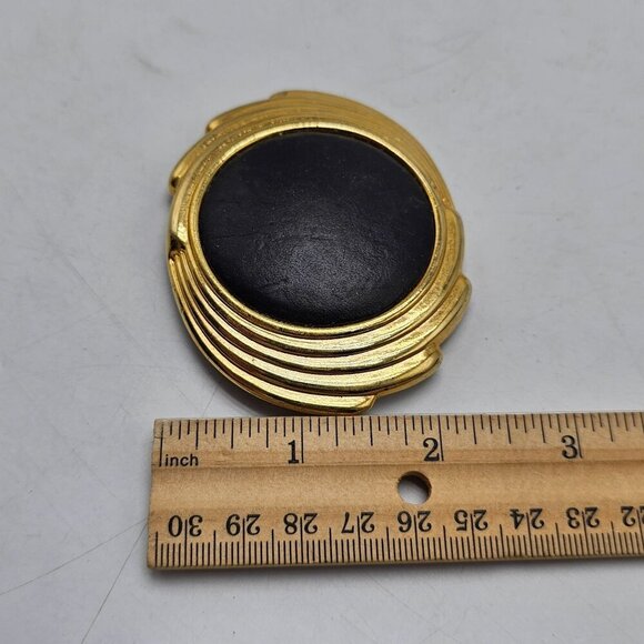 Vintage Day-Lor Gold Tone Black Leather Oval Bolo Tie Slide Replacement - Picture 5 of 5